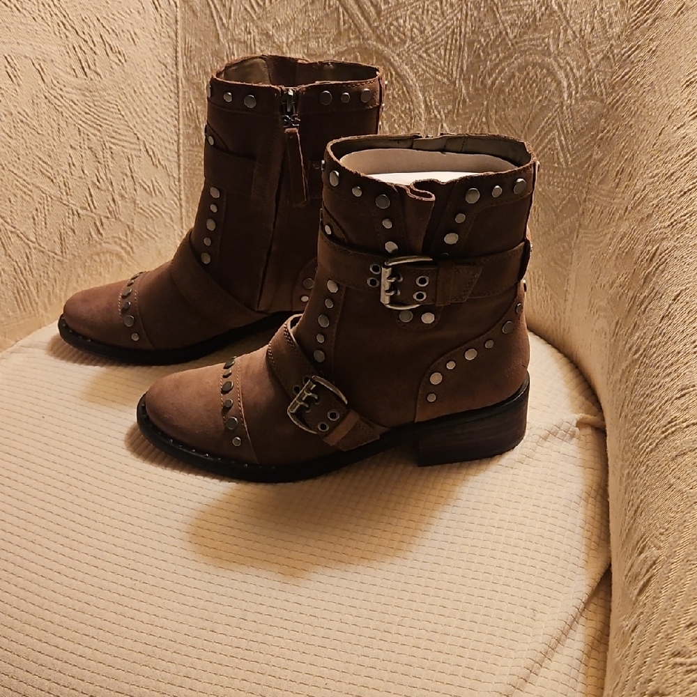 SAM EDELMAN DREA DARK TAUPE SUEDE Studded Combat Boots. SIZE 9 EURO SIZE 39